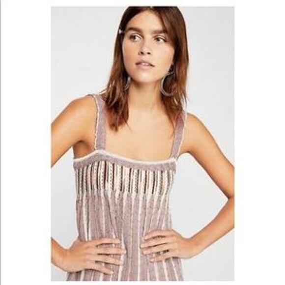 Free People Rain Shadow Maxi Dress Knit Babydoll Square Neck Striped XS - Picture 2 of 14